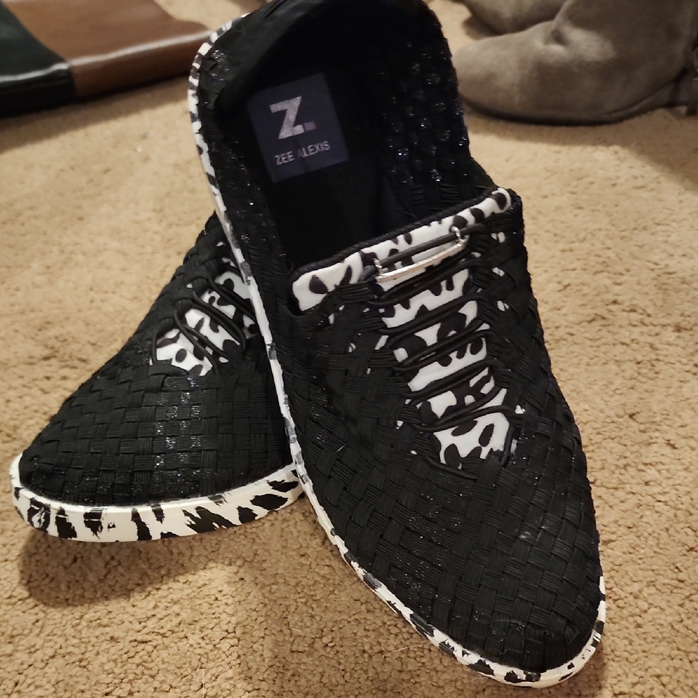 Alexis Black and White Athletic Shoes with Textured Upper